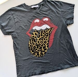 DAYDREAMER NWOT Rolling Stones Flocked Leopard Tongue Tour Band Tee S Black